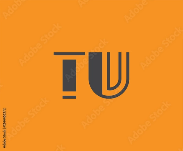 Fototapeta Bold black lettering 'TU' with geometric elements on a vivid orange background, ideal for branding, design, or modern creative projects.