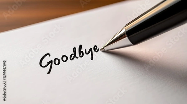 Fototapeta A sheet with the inscription "Goodbye" and a pen. A modern note with the word "Goodbye".
