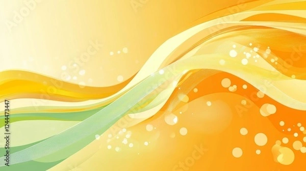 Fototapeta Abstract background with flowing lines and bubbles in shades of orange and yellow