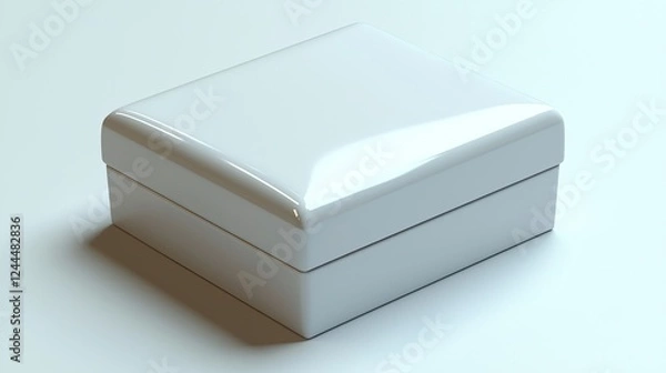 Fototapeta Glossy white box on a smooth surface, reflecting soft light in a minimalistic setting