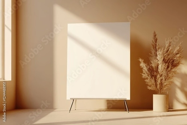 Fototapeta Two flipcharts with blank boards in a minimalistic studio setting