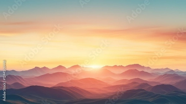 Fototapeta A breathtaking view of rolling mountains under a vibrant sunset, casting warm hues of orange and pink across the sky, ideal for nature lovers and travelers.