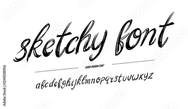 Fototapeta Sketchy typeface, lettering with brush or pen and ink. Chalk aggressive font modern looking calligraphy hand written abc