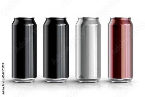 Fototapeta Realistic 3D vector illustration of black aluminum soft drink cans, isolated on a white background