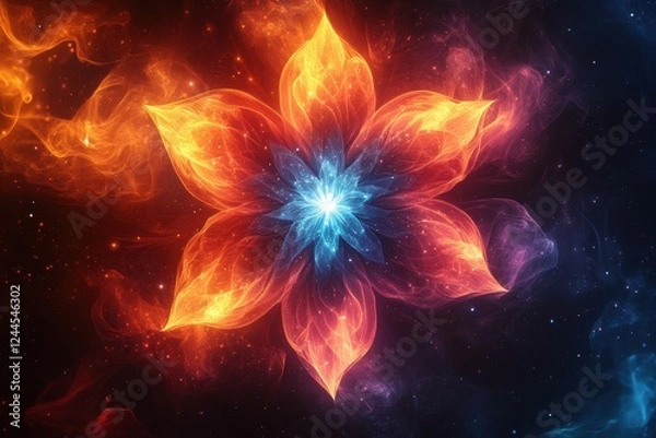 Fototapeta A vibrant, abstract flower-like design radiating energy and color.