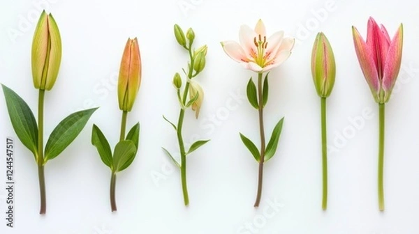 Fototapeta Lily Growth Stages From Bud To Bloom Displayed