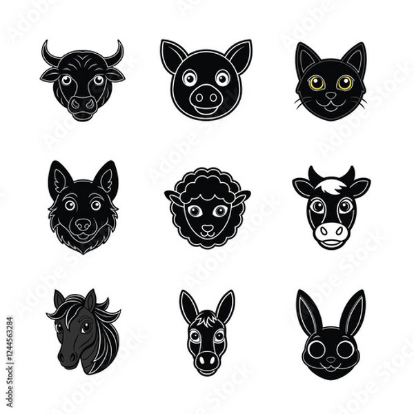Obraz Domestic animals head vector illustration