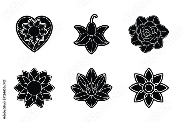 Obraz Set of flower silhouette vector illustration