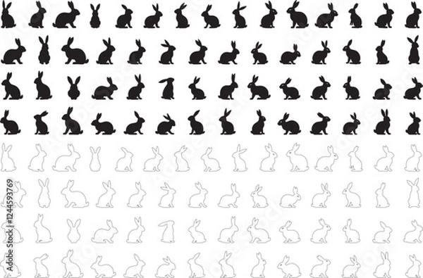 Obraz Silhouette set of Rabbit icon vector art illustration with white background