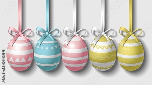 Obraz Easter eggs hanging on ribbons