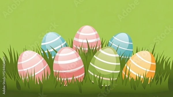 Obraz Easter eggs in green grass, illustration