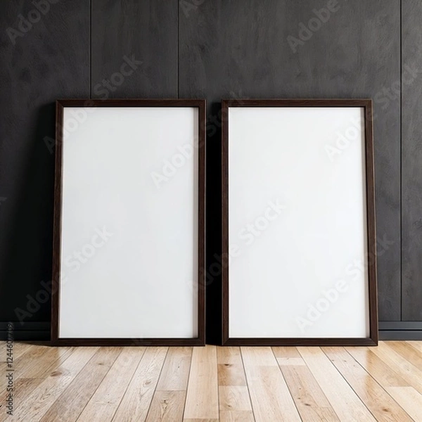 Fototapeta Mockup Frames Minimalist in Concrete and Wood Interior