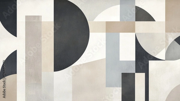Fototapeta Modern abstract composition showcasing geometric patterns in neutral and monochrome tones, evoking a sleek minimalist aesthetic