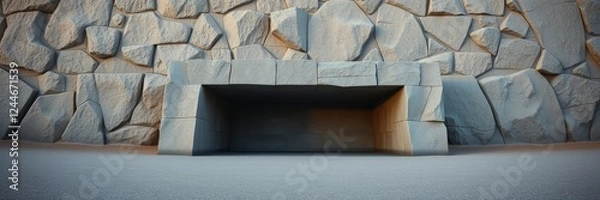 Fototapeta Cave-like structure against a rocky wall representing calmness and solitude