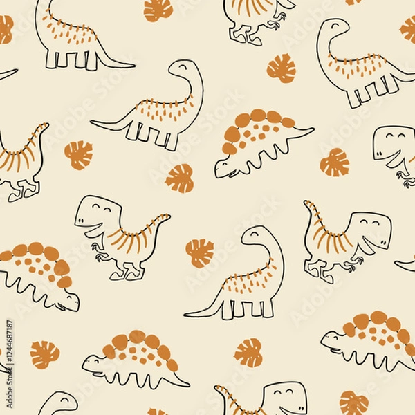 Obraz Simple Dinosaurs seamless pattern. Design for kids cloth, wallpaper, and any backgrounds. 
