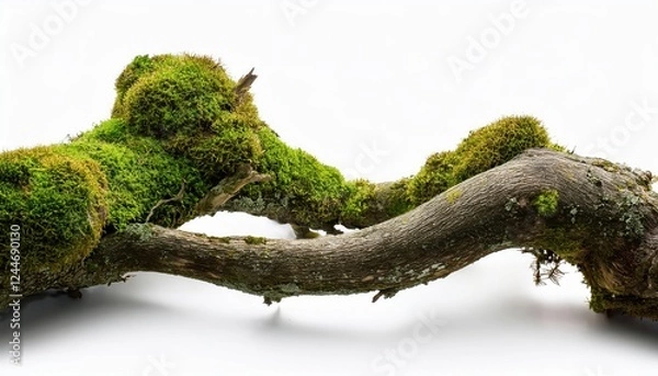 Fototapeta Striking Mossy Tree Branches on Transparent Background, Showcasing Textured Green Vegetation and Natural Wonders in an Isolated, Mystical Landscape