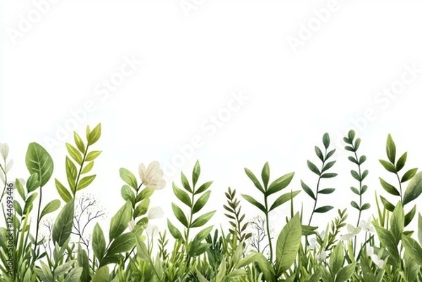 Fototapeta Long green grassy field with many different types of plants