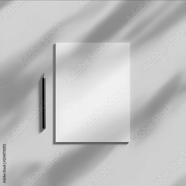 Fototapeta An empty letterhead mockup on an A4 sheet lying on a flat minimalist surface The paper is completely blank with no text or graphics and subtle shadows around th