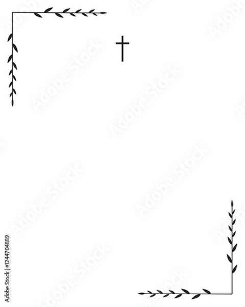 Fototapeta Funeral vector card. Empty card with black cross and leaves frame 