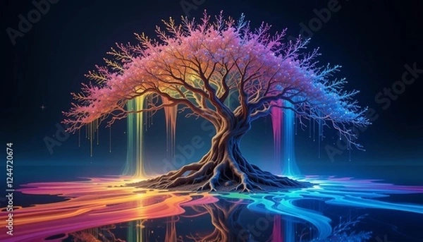 Fototapeta Magical Rainbow Tree of Life Glowing Branches Vibrant Colors Fantasy Art