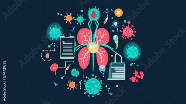 Fototapeta Infection flat design top view immune system theme color vivid.
