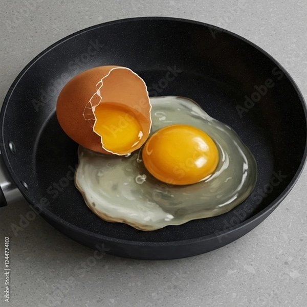 Obraz Broken egg design on frying pan 