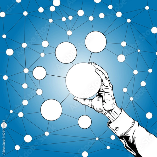 Fototapeta person hand network node copyspace