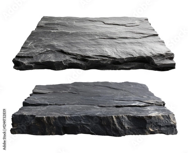 Obraz Slate rocks are dark gray in color with a rough surface structure. Isolated on transparent background