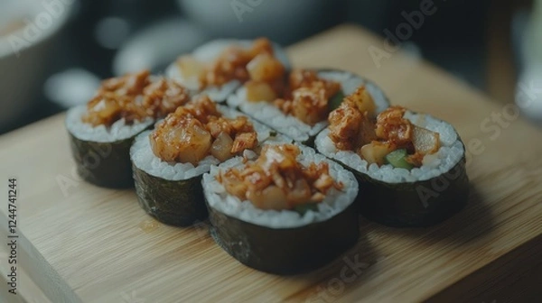 Fototapeta Korean Gimbap: Seaweed Rice Rolls with Pickled Radish