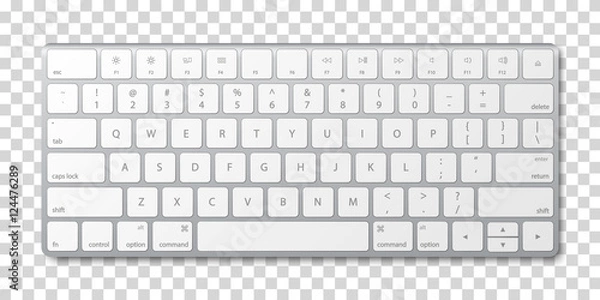 Obraz Modern aluminum computer keyboard on transparent background.