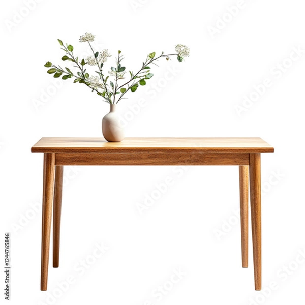 Fototapeta Simple Wooden Desk with Vase of Flowers Isolated on Transparent Background