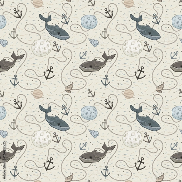 Fototapeta Vector whale seamless pattern