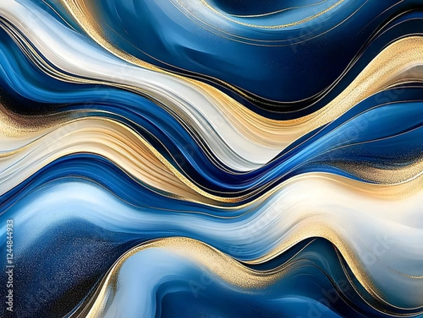 Obraz Abstract blue and gold liquid marble background with glittering gold lines gracefully flowing.