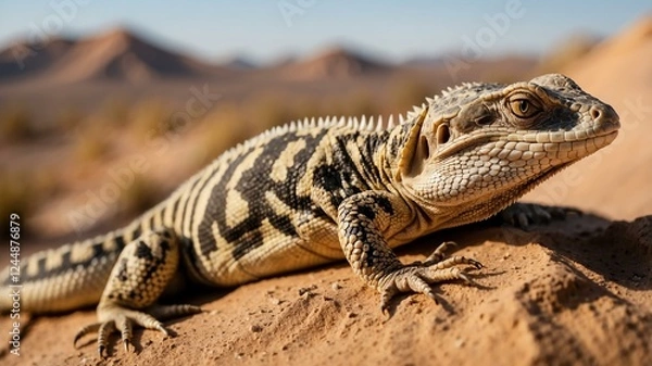 Fototapeta closeup of a reptile on an arid desert background