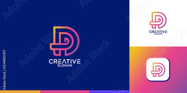 Fototapeta DP logo letter design on luxury background. PD logo monogram initials letter concept. DP icon logo design. PD elegant and Professional letter icon design on black background. D P PD DP
