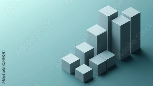 Fototapeta Ascending 3D cubes on teal background, illustrating growth, progress, and success.
