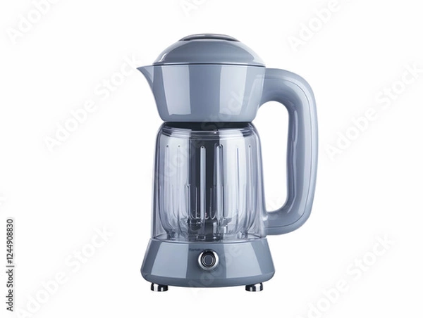 Fototapeta Modern Gray Electric Blender with Clear Jar Stands on White Background Ready to Blend Smoothies