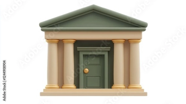 Fototapeta 3D render of a classical building with columns and a green door.