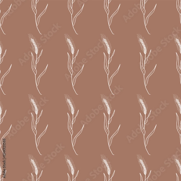 Fototapeta Seamless pattern with detailed realistic illustration of rye plant. Hand drawn background with wheat ears in engraved vintage sketch style. 