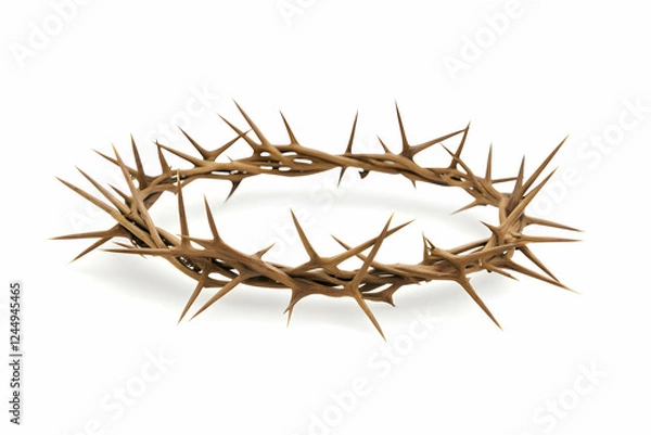 Fototapeta Crown of Thorns Symbolizes Sacrifice and Redemption on White Background with Sharp Thorns