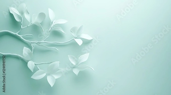 Fototapeta White twigs, green background, calm scene, spa