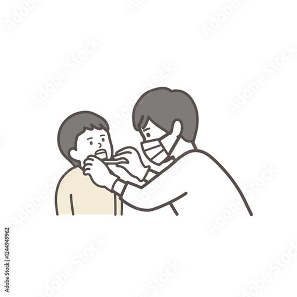 Obraz 歯科検診を受ける男の子の上半身イラスト