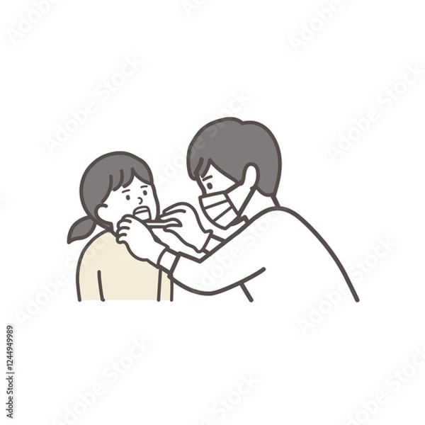 Fototapeta 歯科検診を受ける女の子の上半身イラスト