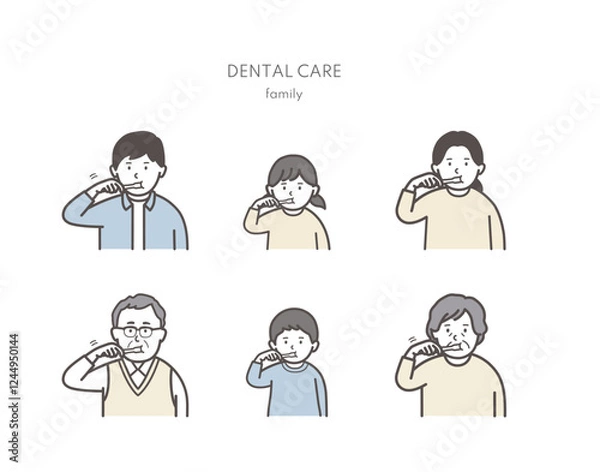 Fototapeta 家族で歯磨きするイラスト