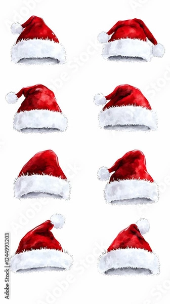 Fototapeta Watercolor Christmas Santa Hats Collection from Multiple Angles and Viewpoints