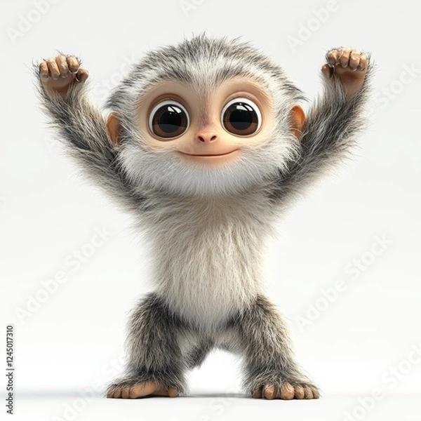 Fototapeta Cute 3D Cartoon Character of a Gibbon with Cheerful Expression