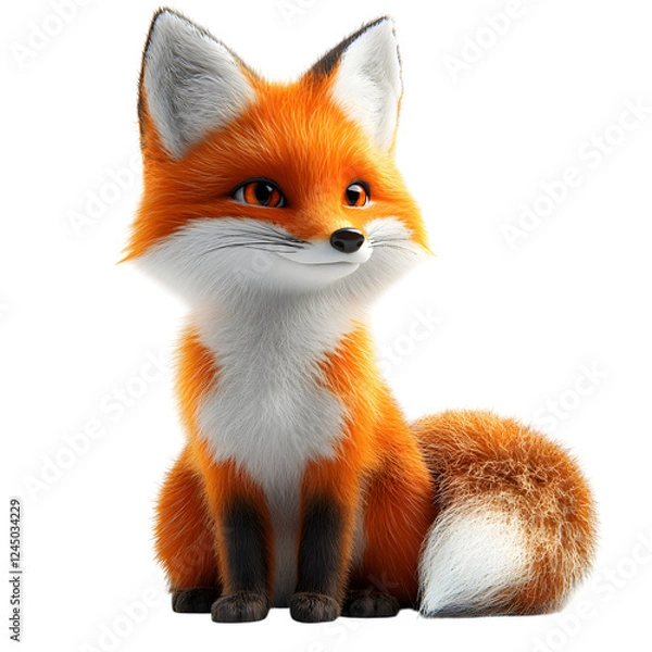 Fototapeta Fluffy 3D Cartoon Fox with Glowing Tail and Soft Fur Isolated on Transparent Background
