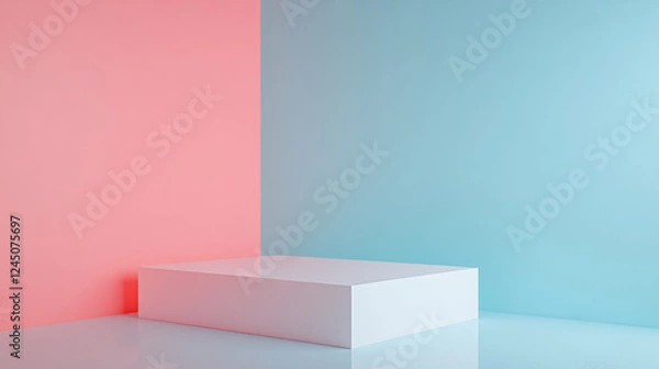 Fototapeta Minimalist white platform in pink and blue room