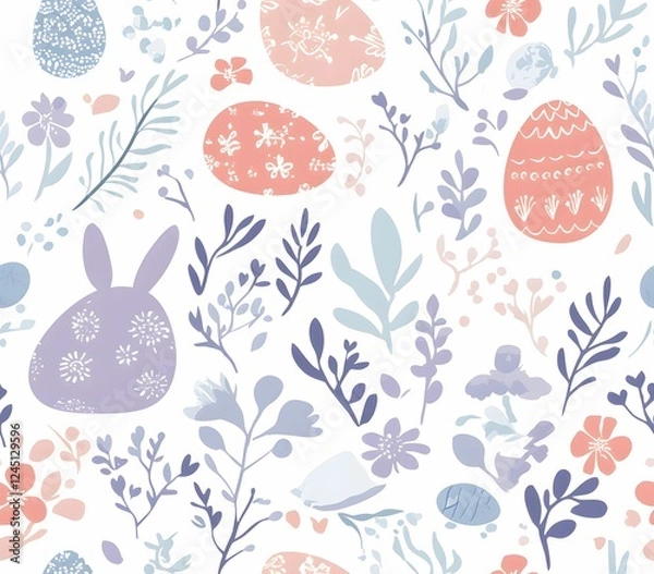 Obraz seamless easter pattern with floral elements and decorated eggs