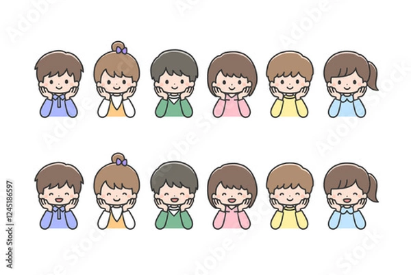 Fototapeta 頬杖をつく子どもたち6人